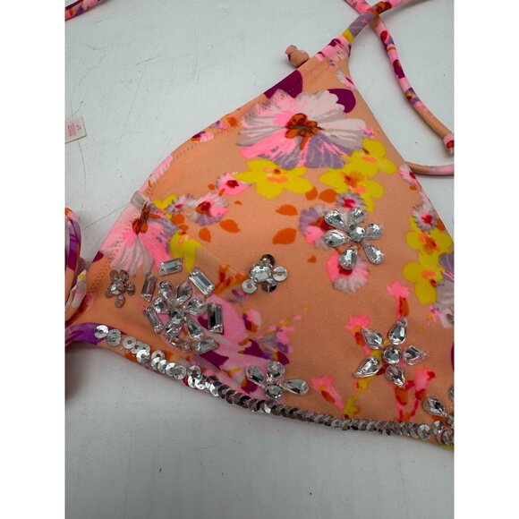 Victoria's Secret Women's Bikini Top Triangle Size S Orange Floral Embellishment - Picture 6 of 6